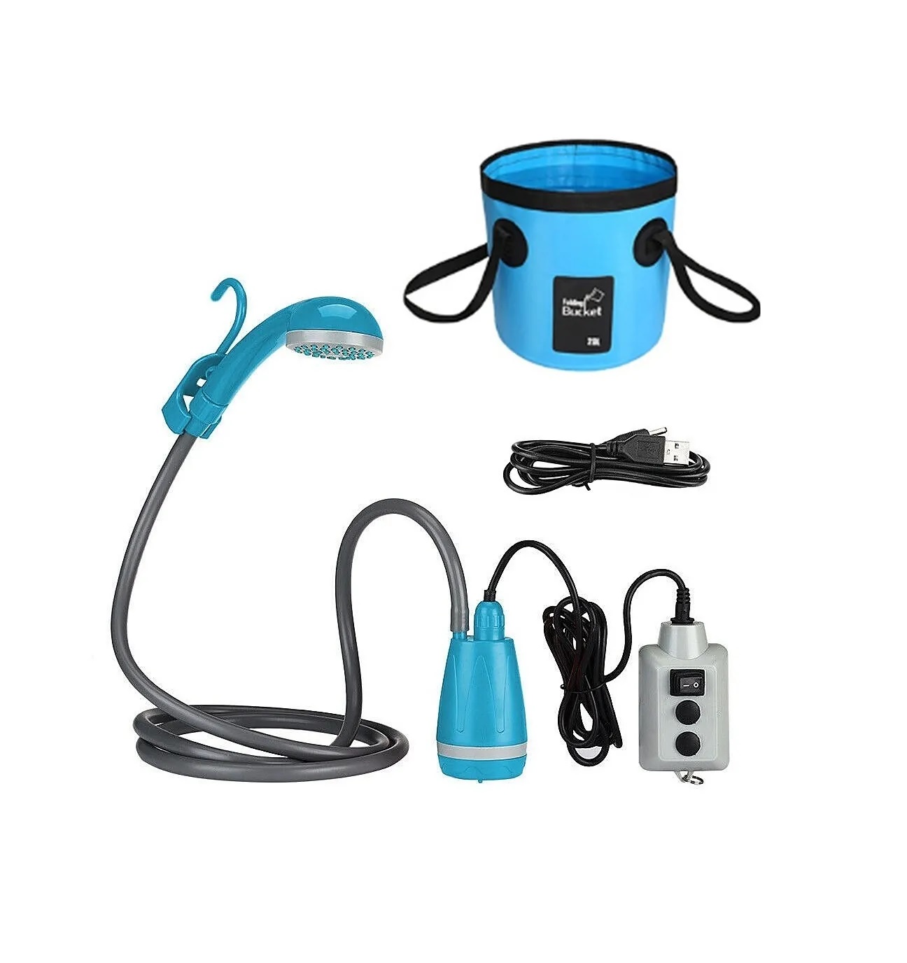 Ducha Portátil Eléctrica Exterior Con Bomba De Agua Eo Safe Imports Esi-460 Azul