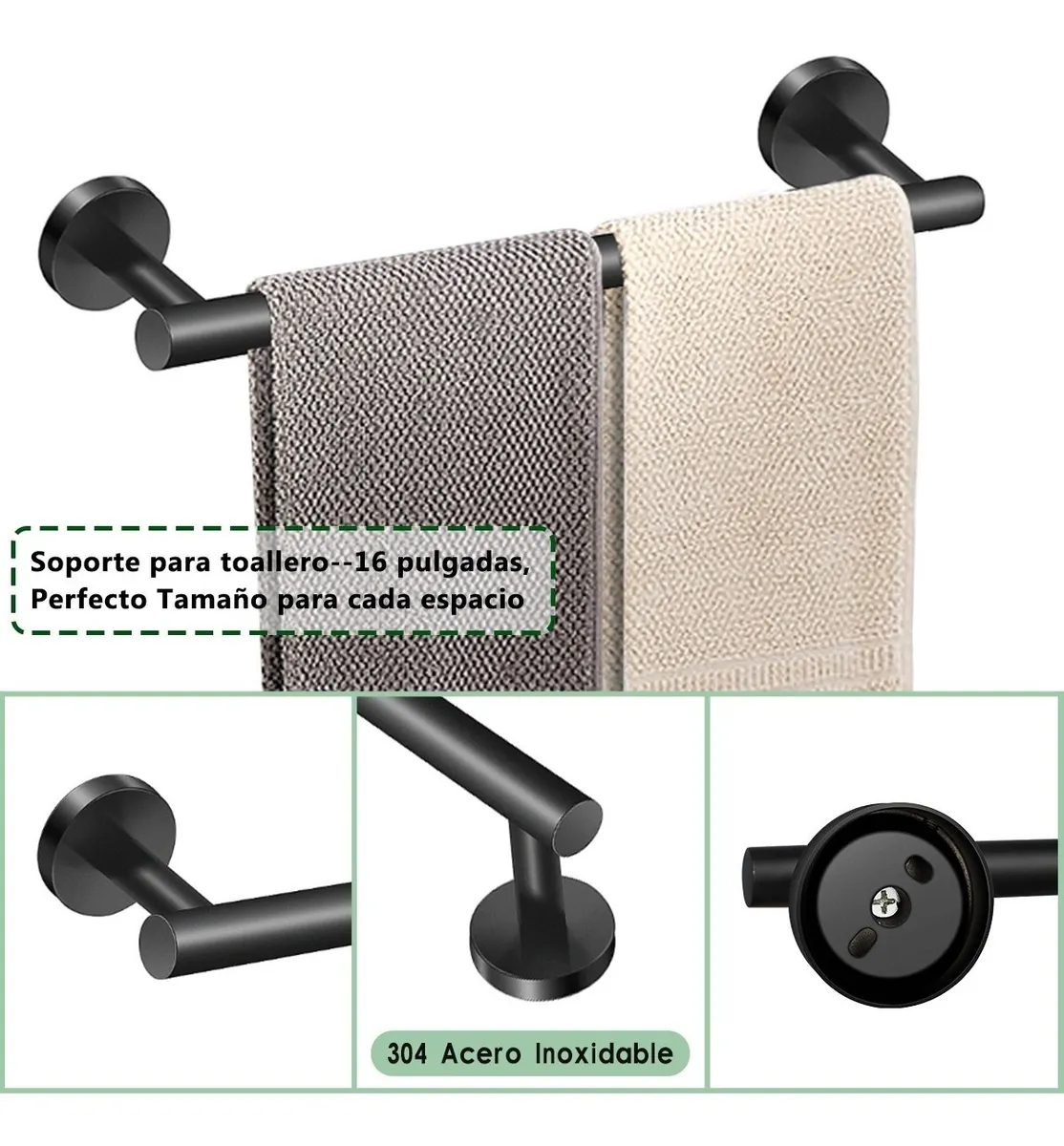 Foto 3 pulgar | Accesorios para Baño Malubero color Negro Acero Inoxidable 9 Piezas