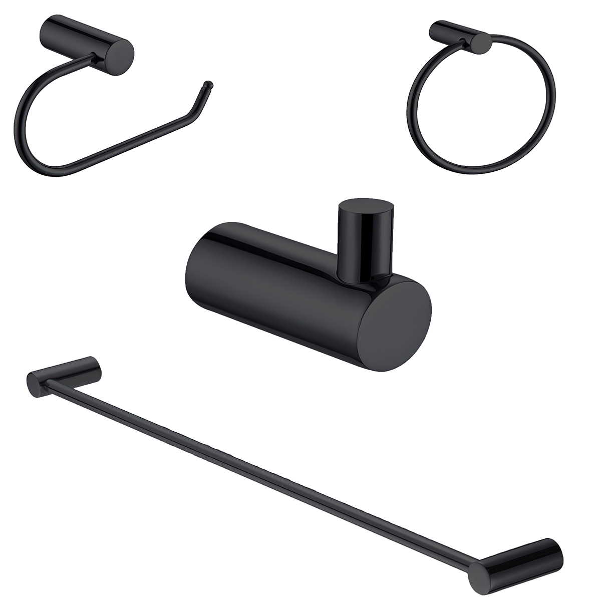 Kit 4 Accesorios para Baño Rubinett J4NEGC color Negro Mate de Acero Inoxidable 304