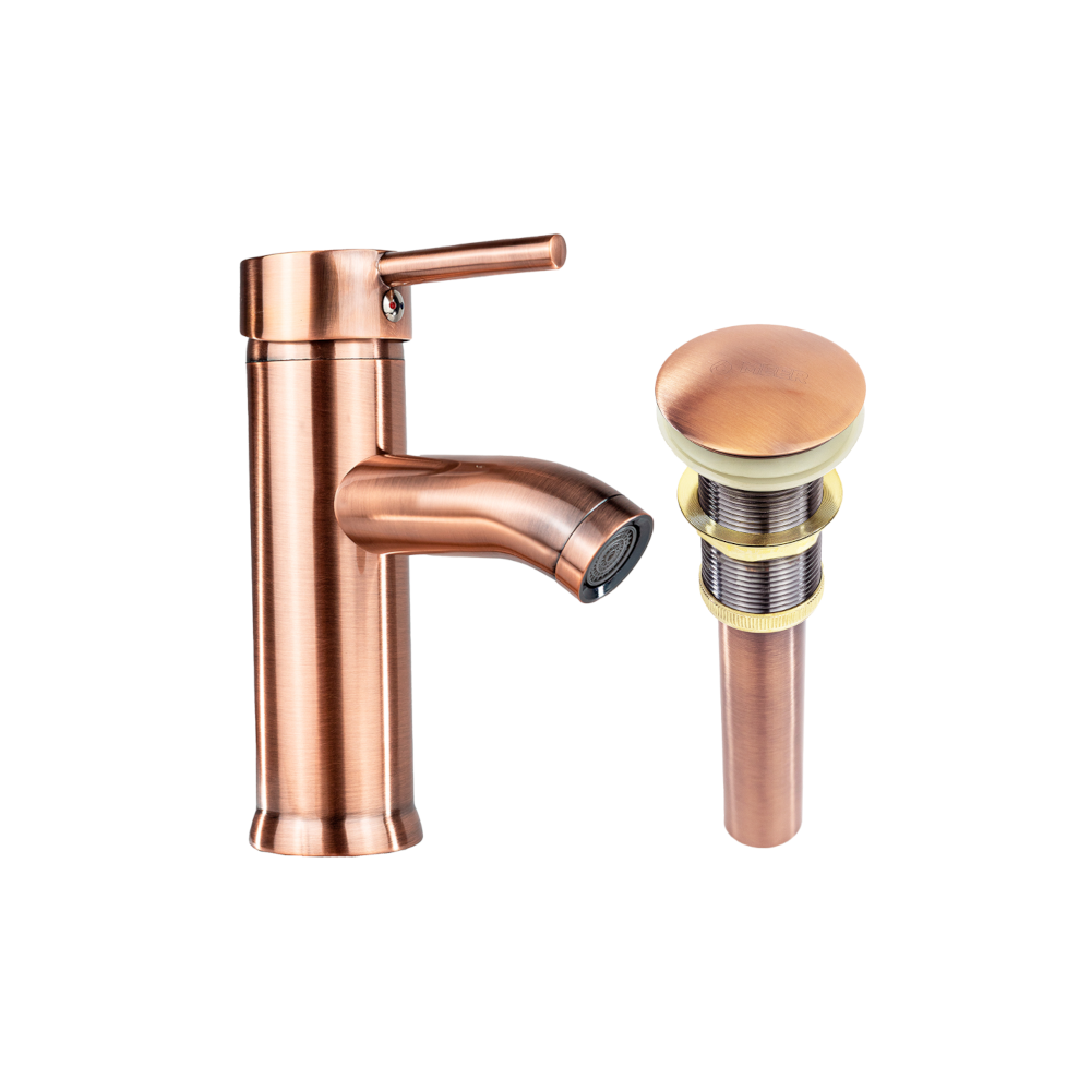 Mezcladora Monomando para Lavabo CNX MZM4111 + CANPOP-004 color Cobre Incluye Contra Canasta Pop Up