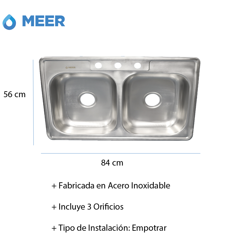 Foto 5 | Fregadero de Doble Tina + Canastillas + Mezcladora Meer-CNX TD8456 + MZM8119 + CANS-002 X 2 color Plata