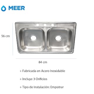 Foto 5 | Fregadero de Doble Tina + Canastillas + Mezcladora Meer-CNX TD8456 + MZM8119 + CANS-002 X 2 color Plata