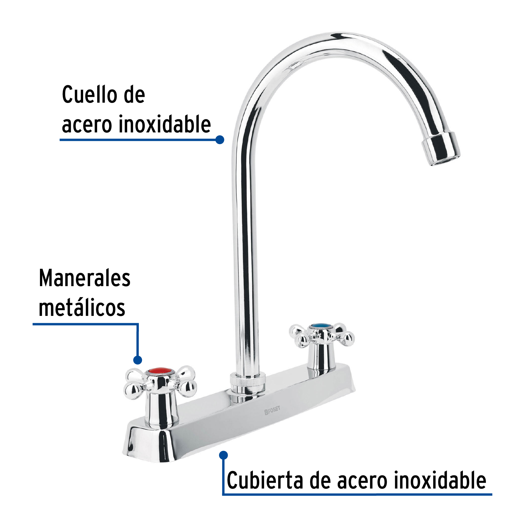 Foto 2 | Mezcladora 8' P/fregadero, Cuello Curvo, Manerales Cruceta, Foset