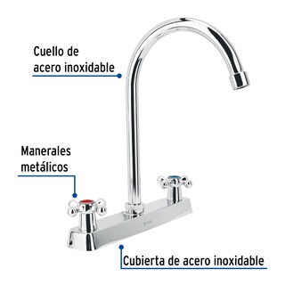Foto 2 | Mezcladora 8' P/fregadero, Cuello Curvo, Manerales Cruceta, Foset