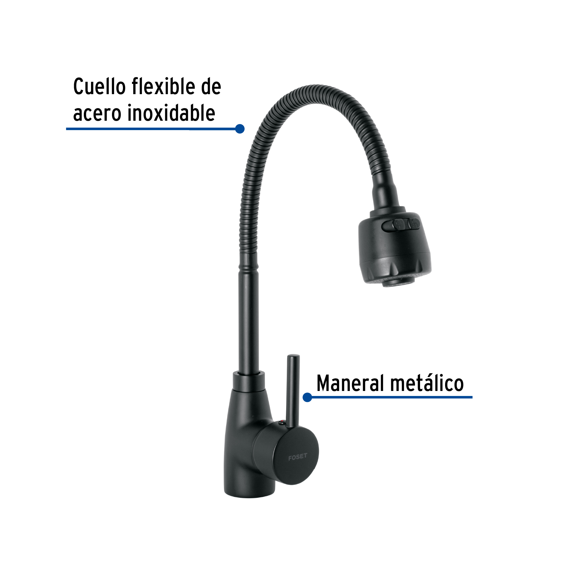 Foto 2 | Monomando para Fregadero Foset TBF-87M color Negro con Cuello Flexible