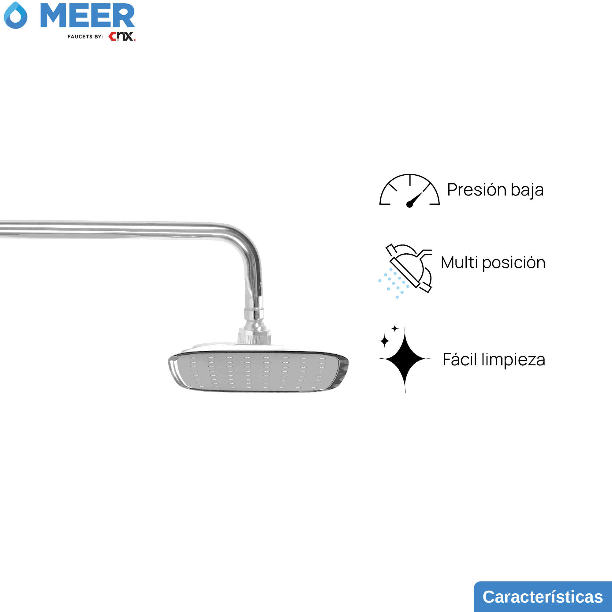 Foto 4 pulgar | Regadera Meer-CNX RCT309 color Plata Faucets Cuadrada con Tubo de 27 CM de ABS y Acero Inoxidable Cromada