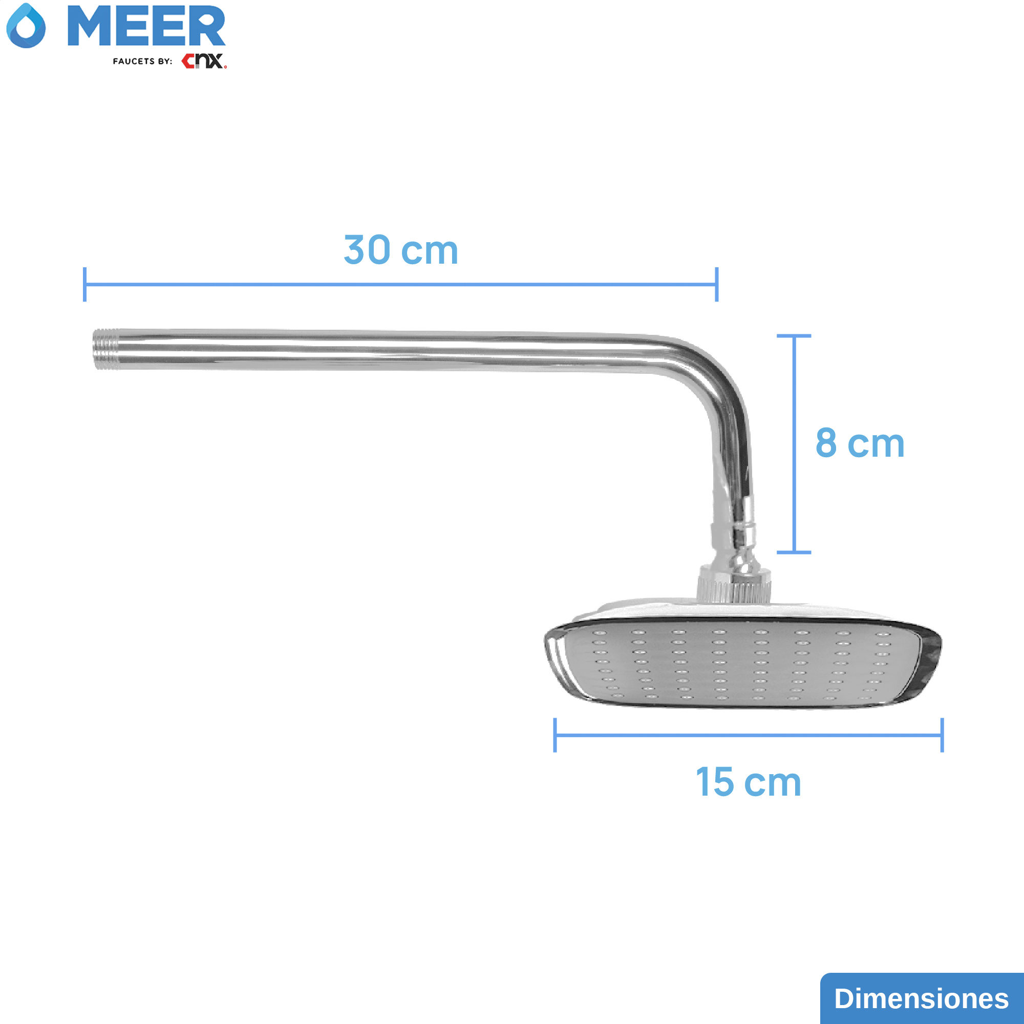 Foto 4 | Regadera Meer-CNX RCT309 color Plata Faucets Cuadrada con Tubo de 27 CM de ABS y Acero Inoxidable Cromada