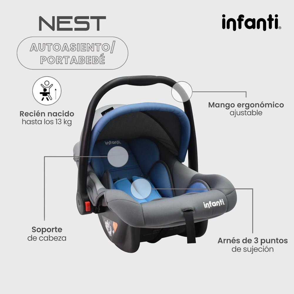 Foto 3 | Autoasiento Infanti Nest Grupo 0 Hasta 13 Kg Color Azul