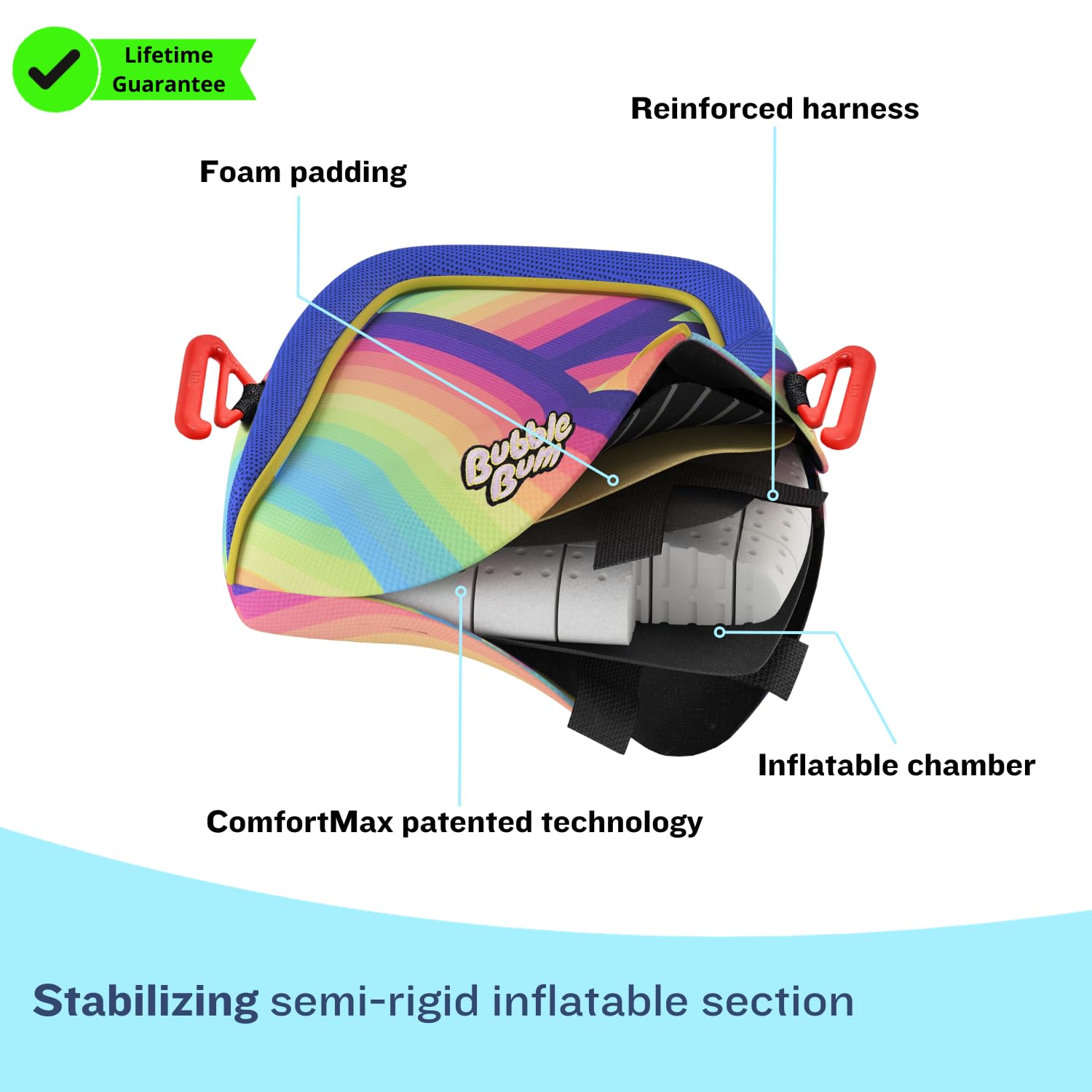 Foto 7 pulgar | Asiento De Coche Inflable Sin Respaldo Bubblebum Rainbow - Venta Internacional.