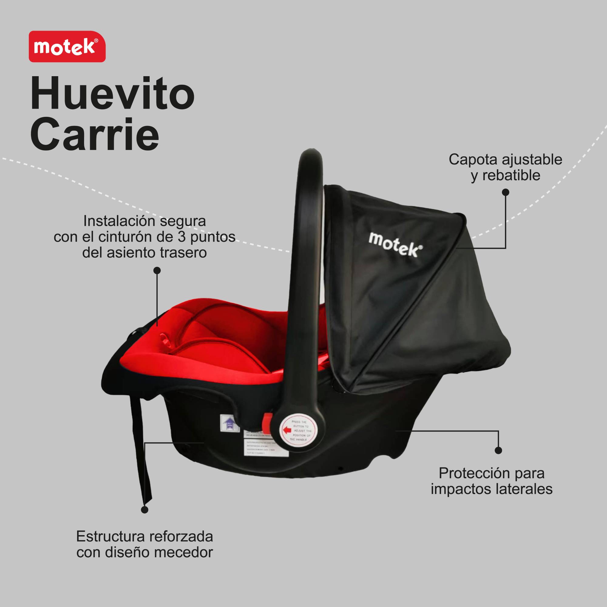 Foto 4 pulgar | Autoasiento Portabebe Motek Carrie Grupo 0+ Homologado