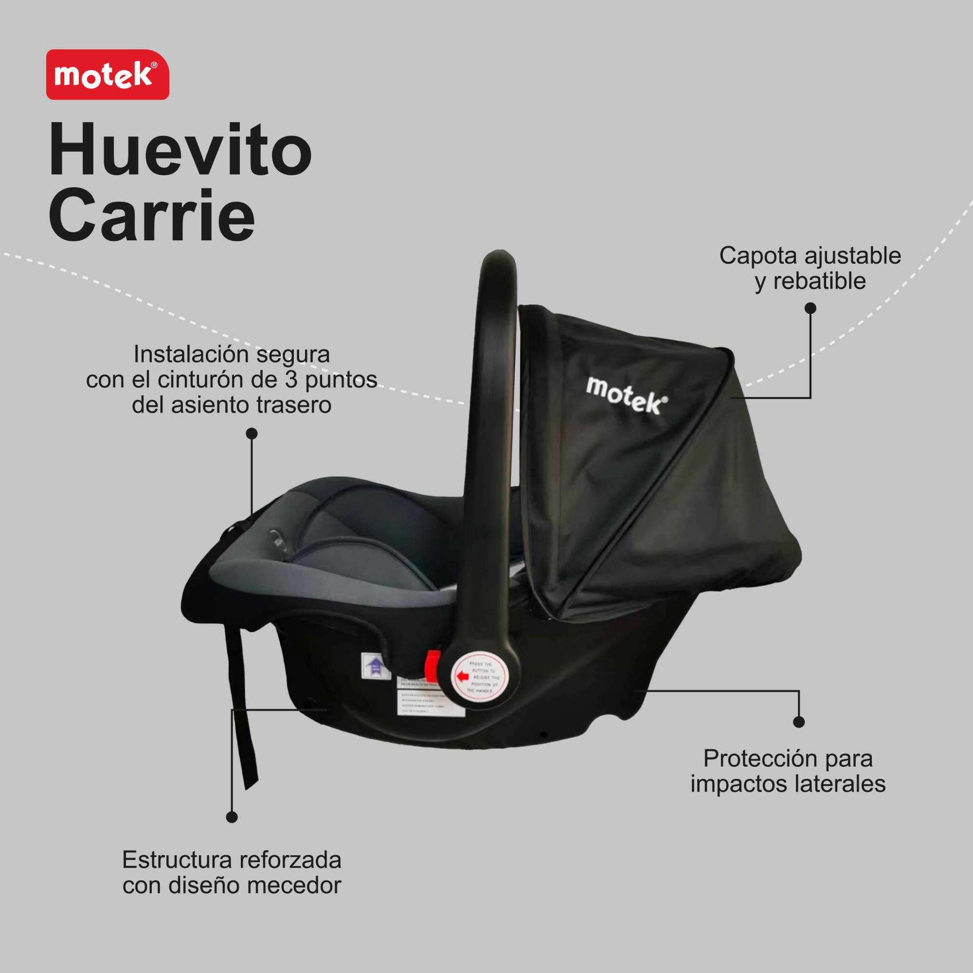 Foto 4 pulgar | Autoasiento Portabebe Motek Carrie Grupo 0+ Homologado