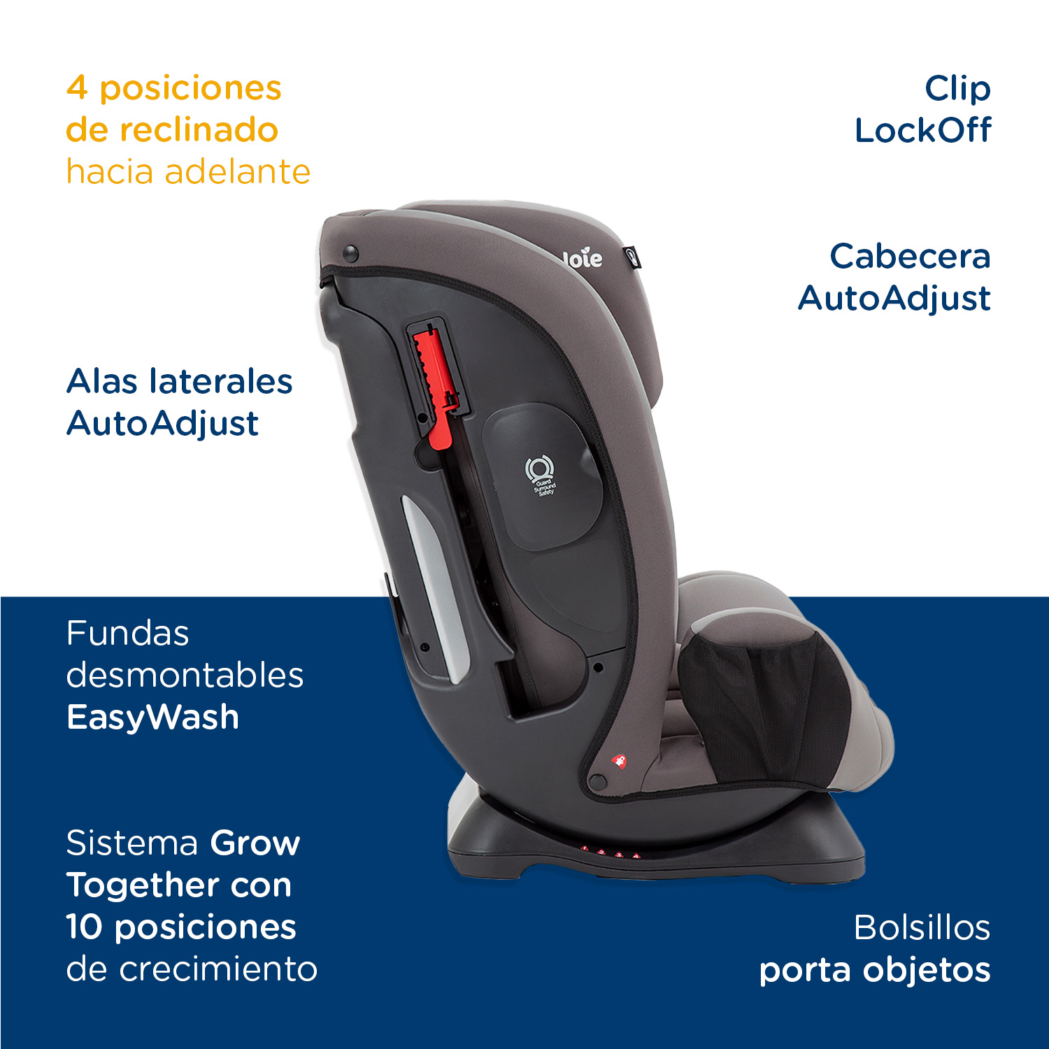 Foto 7 pulgar | Autoasiento Para Bebé Auto Joie color Gris Práctico Portátil