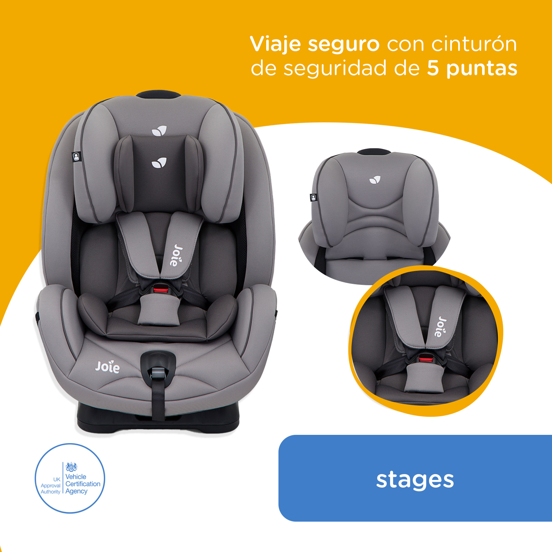 Foto 3 pulgar | Autoasiento Para Bebé Auto Joie color Gris Práctico Portátil