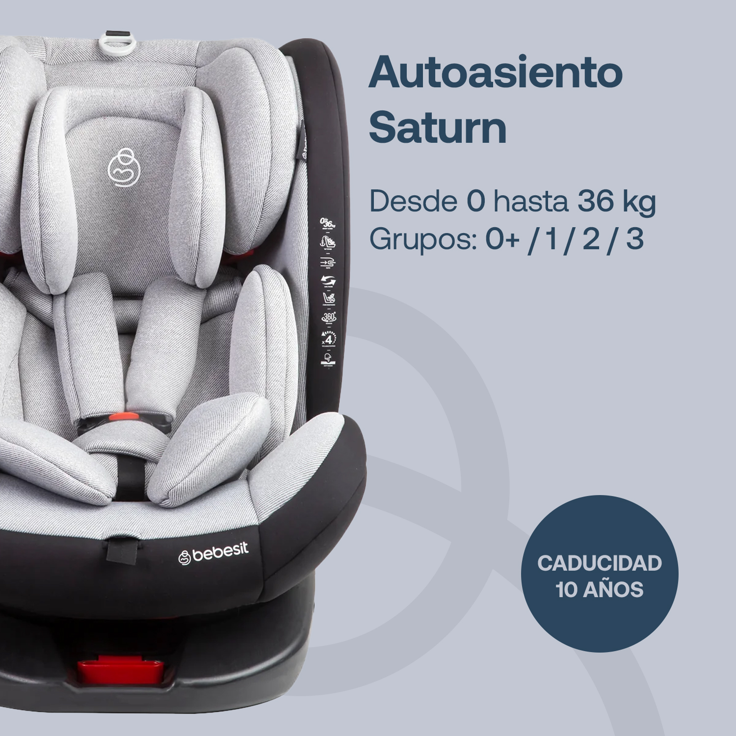 Foto 3 pulgar | Autoasiento Bebesit Saturn Portabebe Gris para Niños