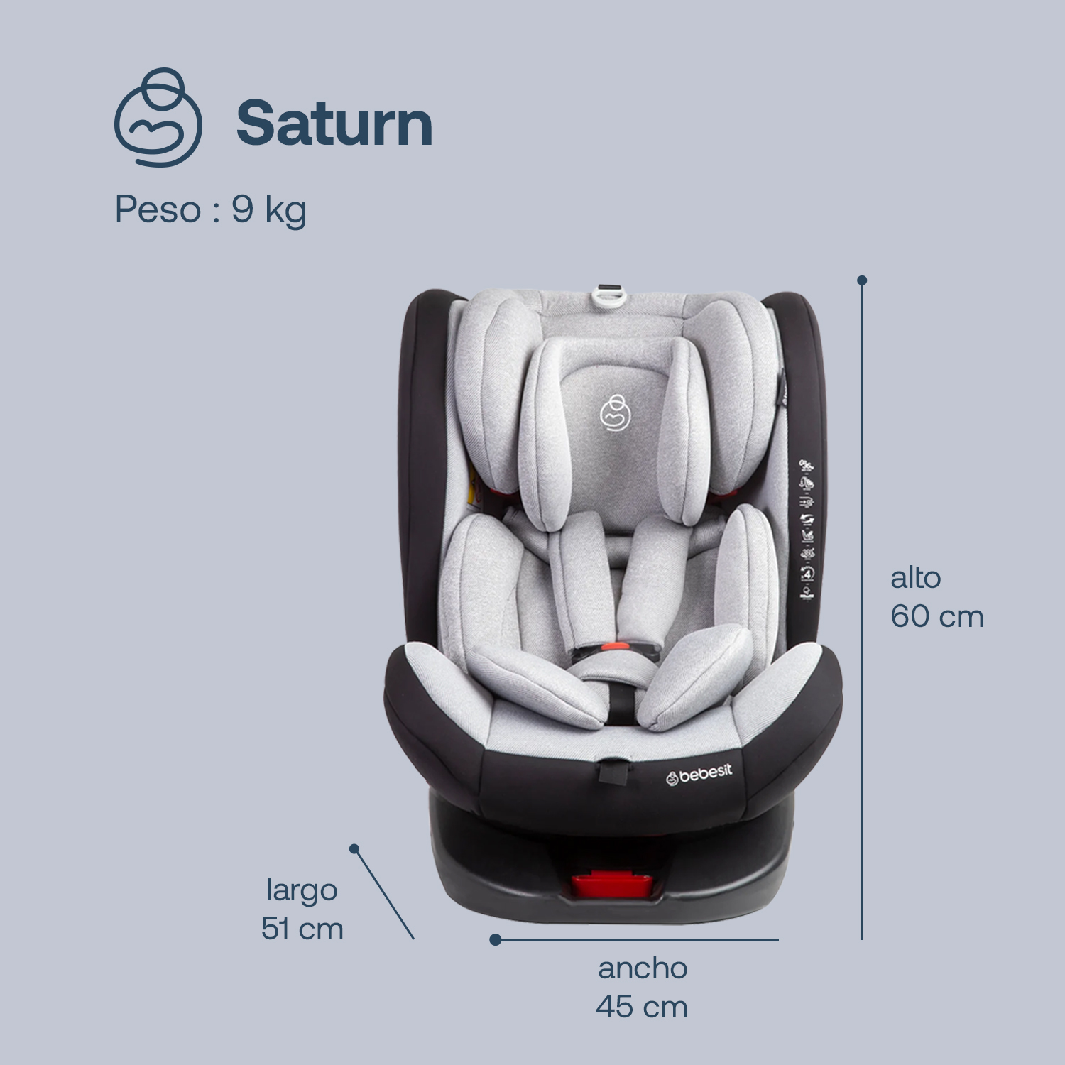 Foto 9 pulgar | Autoasiento Bebesit Saturn Portabebe Gris para Niños