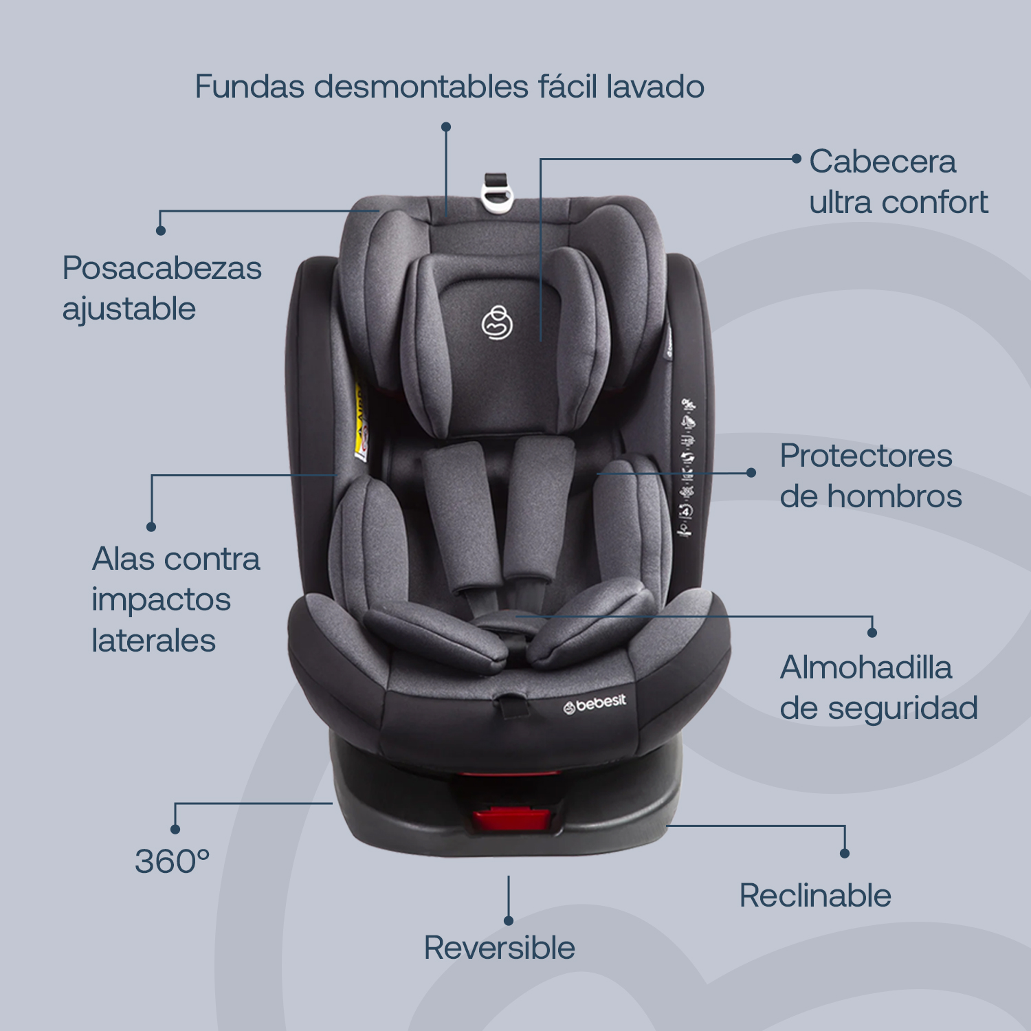 Foto 7 pulgar | Autoasiento Bebesit Saturn Negro Portabebe Silla para Niños