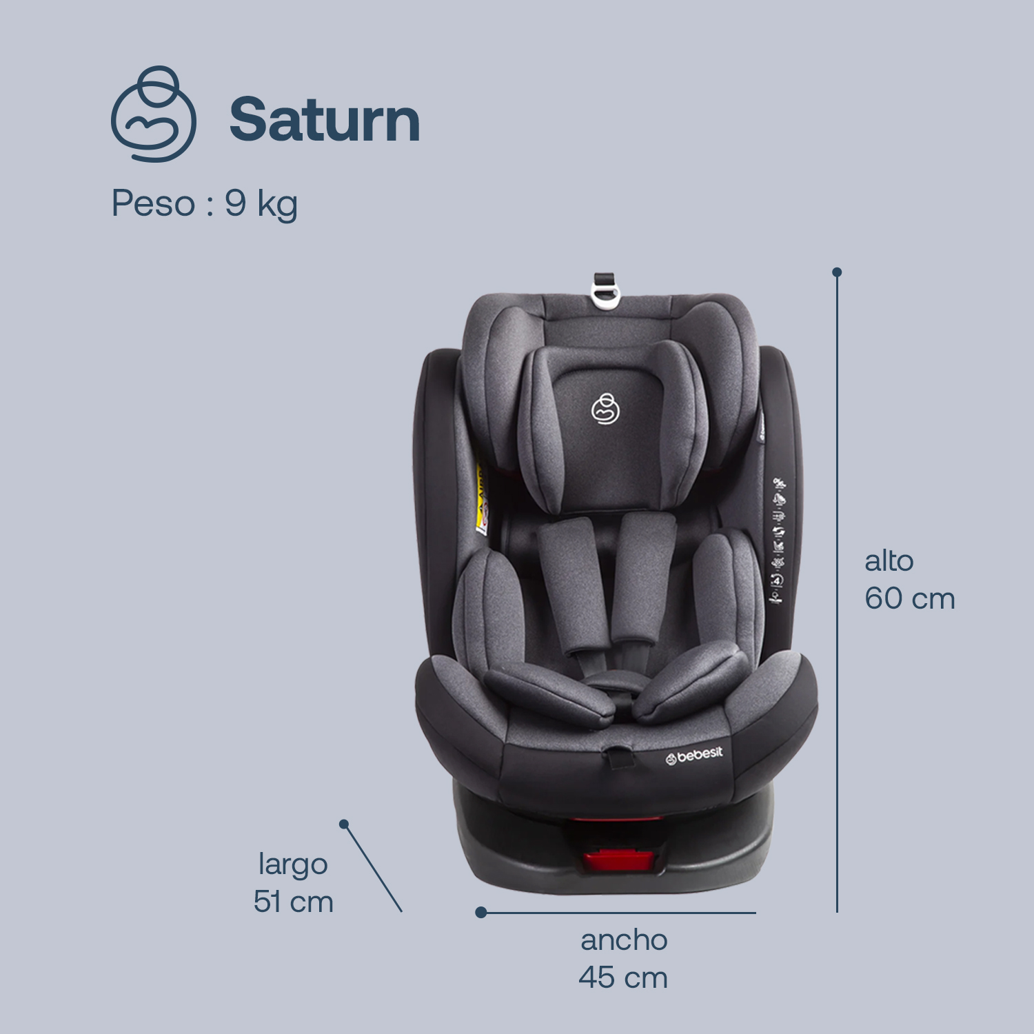 Foto 9 pulgar | Autoasiento Bebesit Saturn Negro Portabebe Silla para Niños