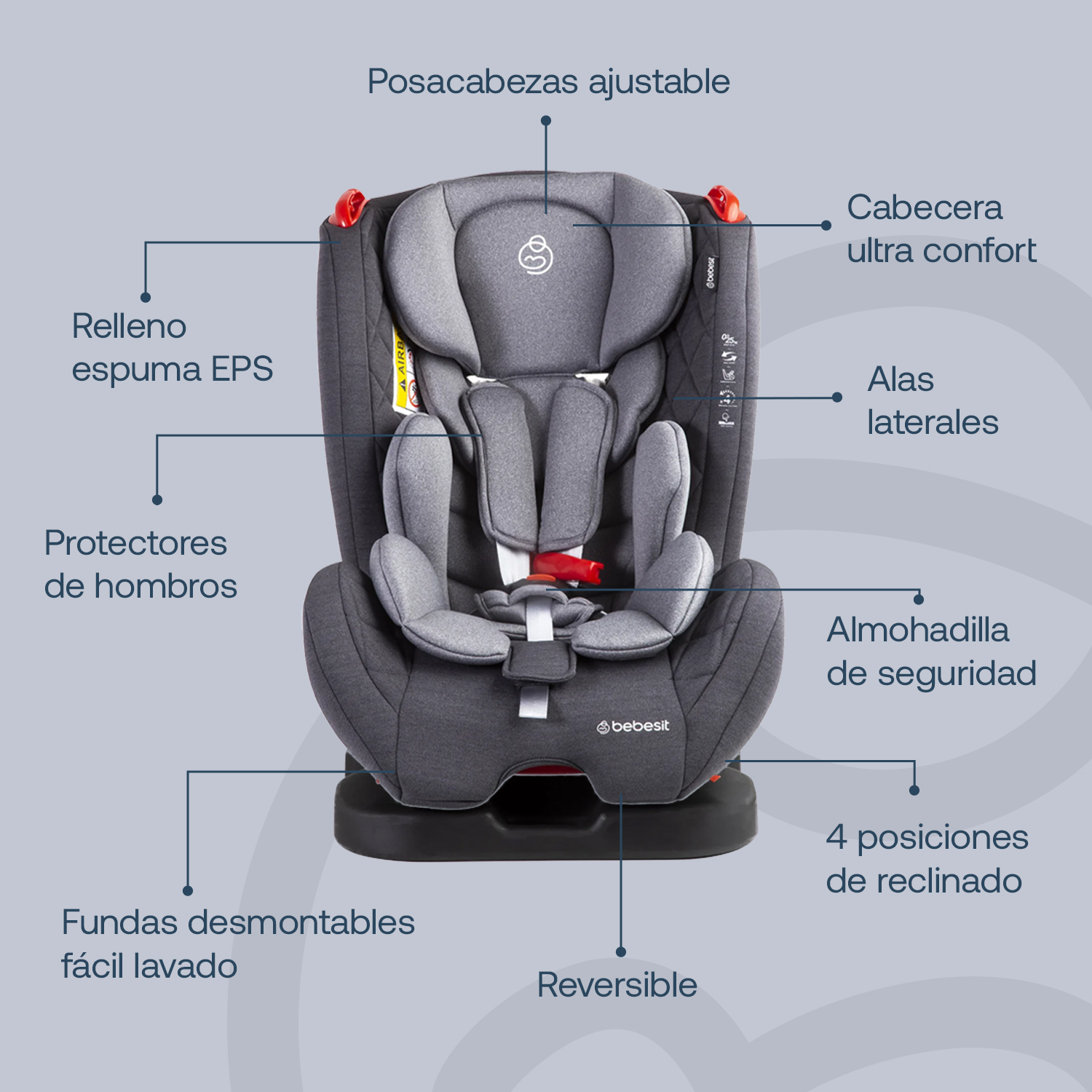 Foto 5 pulgar | Autoasiento Bebesit Aries Gris Silla para Carro