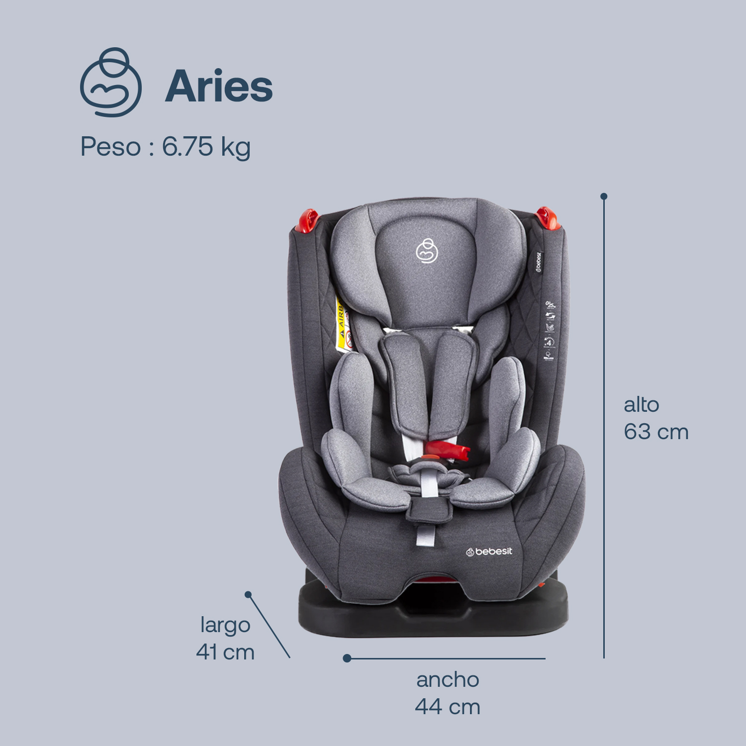 Foto 9 pulgar | Autoasiento Bebesit Aries Gris Silla para Carro