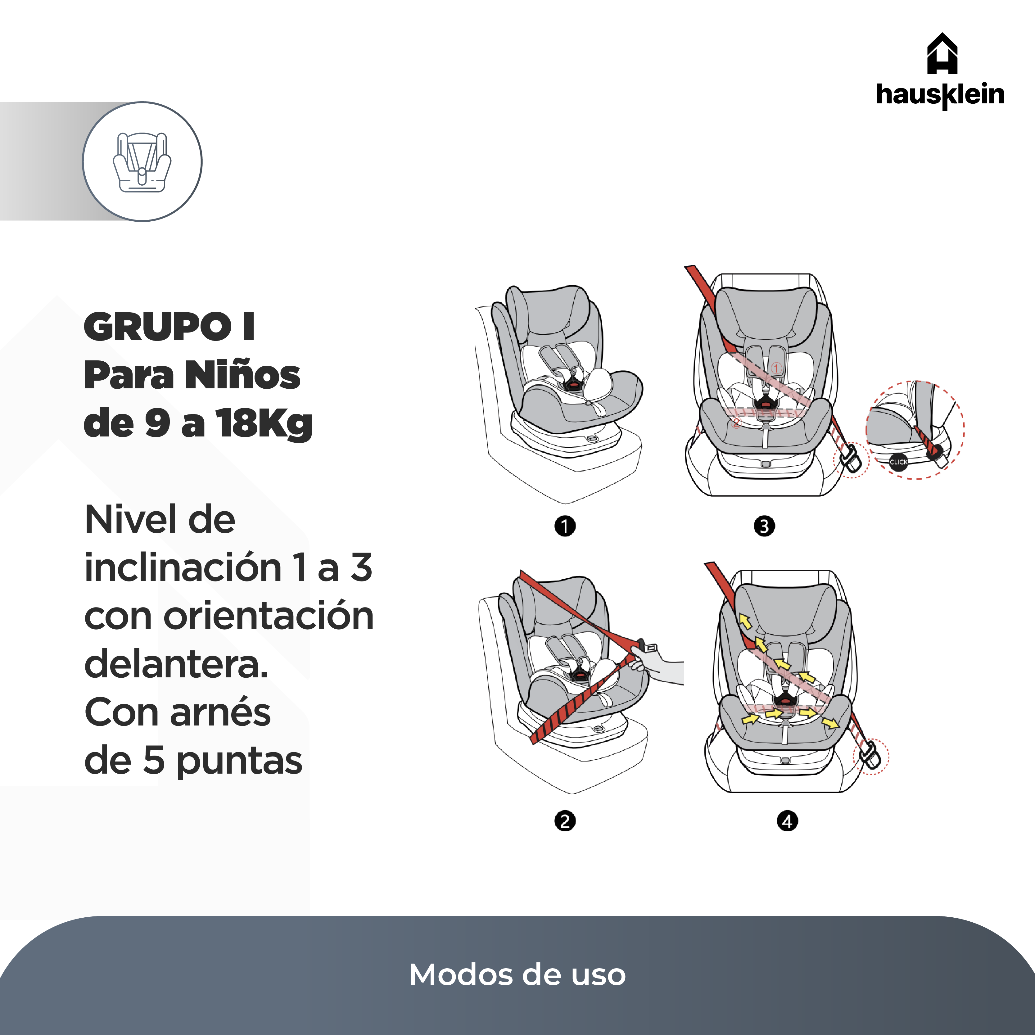 Foto 7 pulgar | Autoasiento para Bebé Hausklein para Coche Arnes 5 Puntos