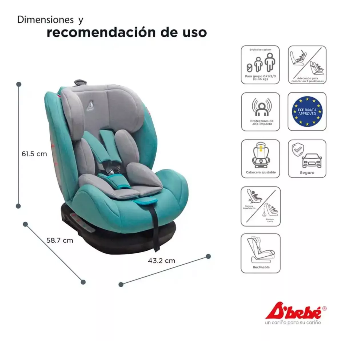 Foto 4 pulgar | Autoasiento con Isofix D'bebé Mare Travel color Verde