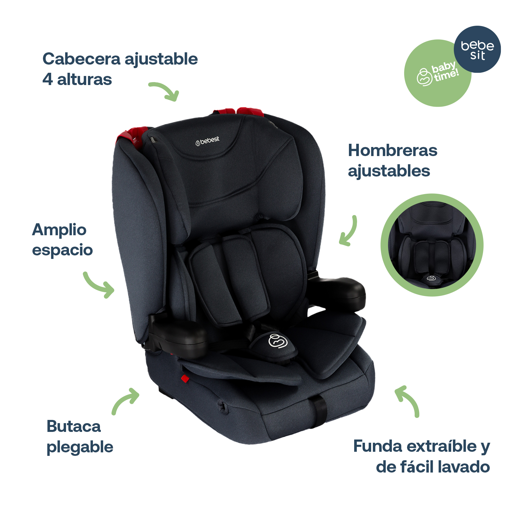 Foto 7 pulgar | Autoasiento Bebe Bebesit Smart Fix Booster Silla Alzador Negro