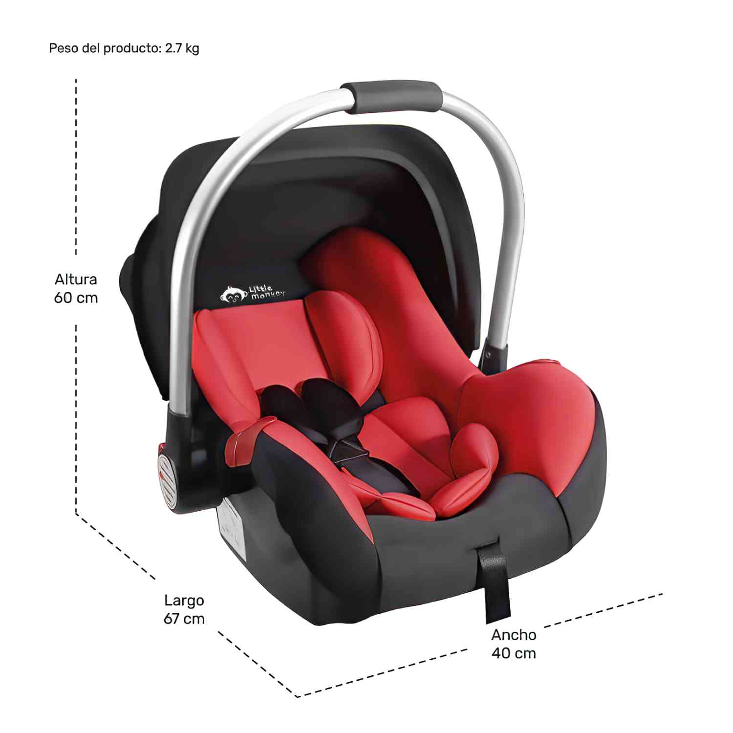 Foto 8 | Asiento Portabebe Mecedora Tipo Moises Ergonomico Para Auto Rojo