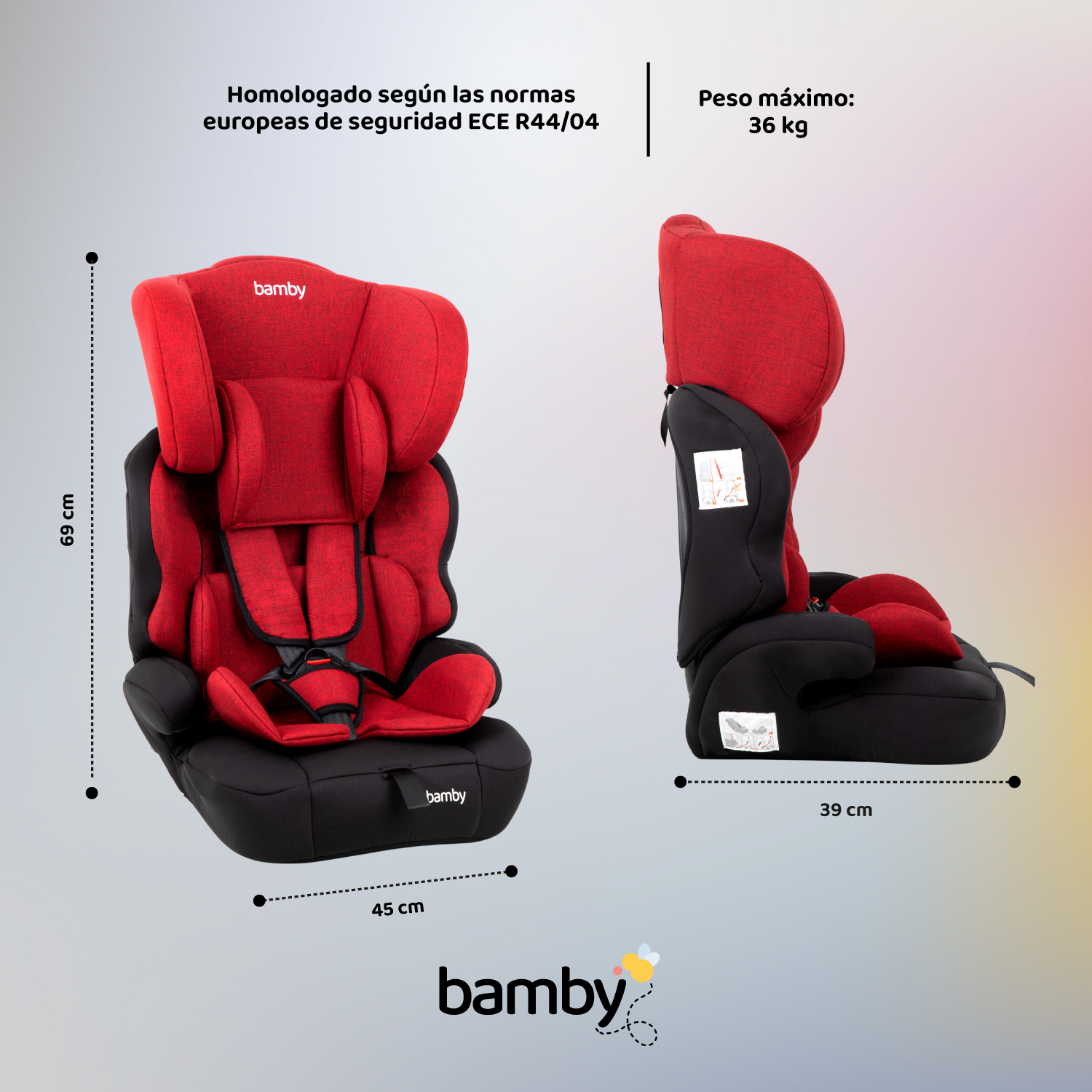 Foto 8 | Autoasiento Bamby Rojo 9 Meses a 11 Años