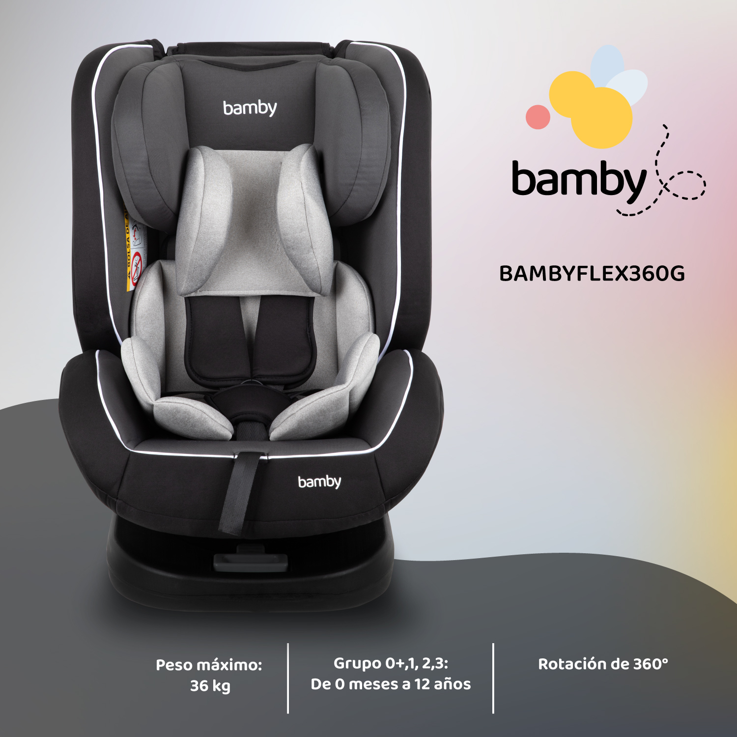 Foto 2 | Autoasiento Bamby Negro 360 con Sistema de Seguridad