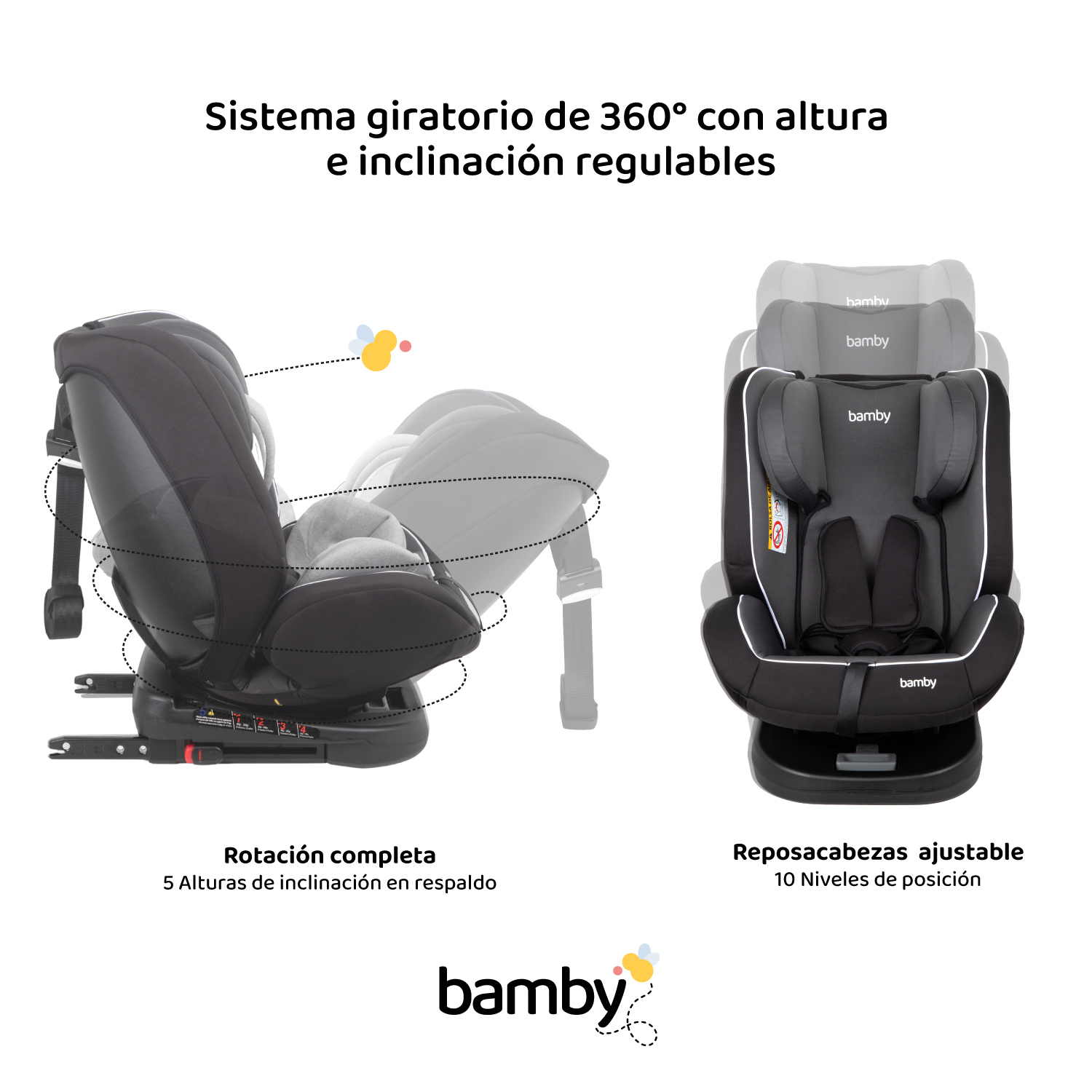 Foto 7 pulgar | Autoasiento Bamby Negro 360 con Sistema de Seguridad