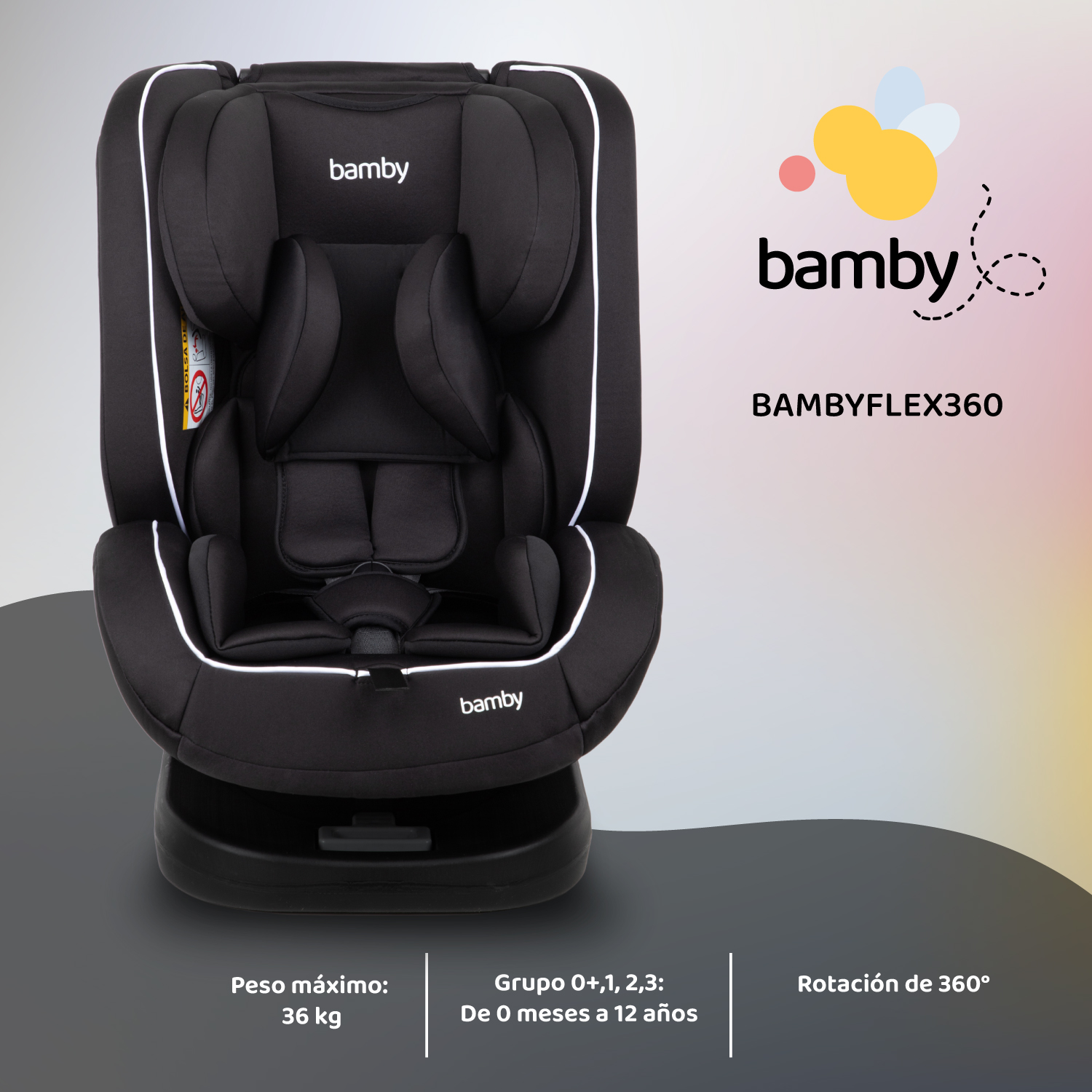 Foto 3 pulgar | Autoasiento Bamby Negro 360 con Sistema de Seguridad