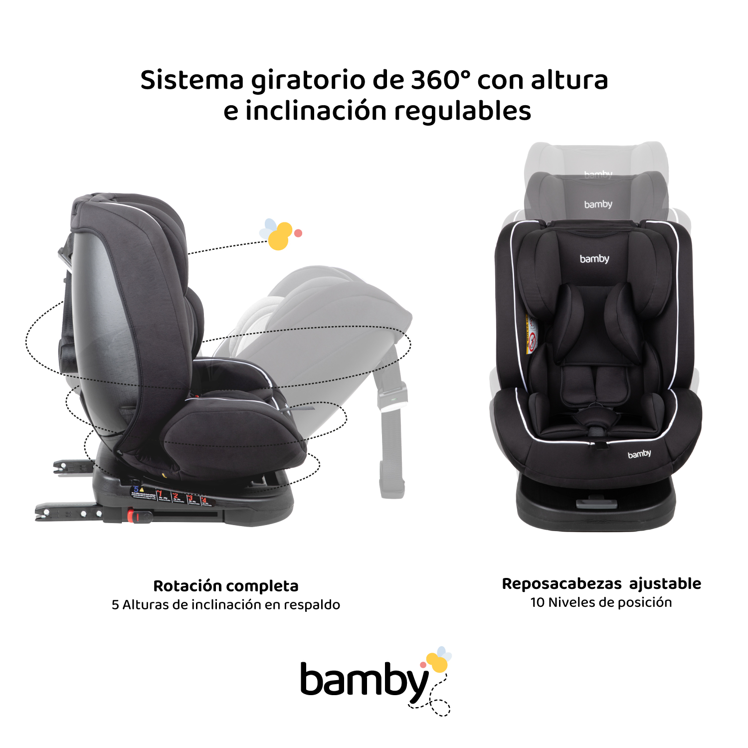 Foto 7 pulgar | Autoasiento Bamby Negro 360 con Sistema de Seguridad