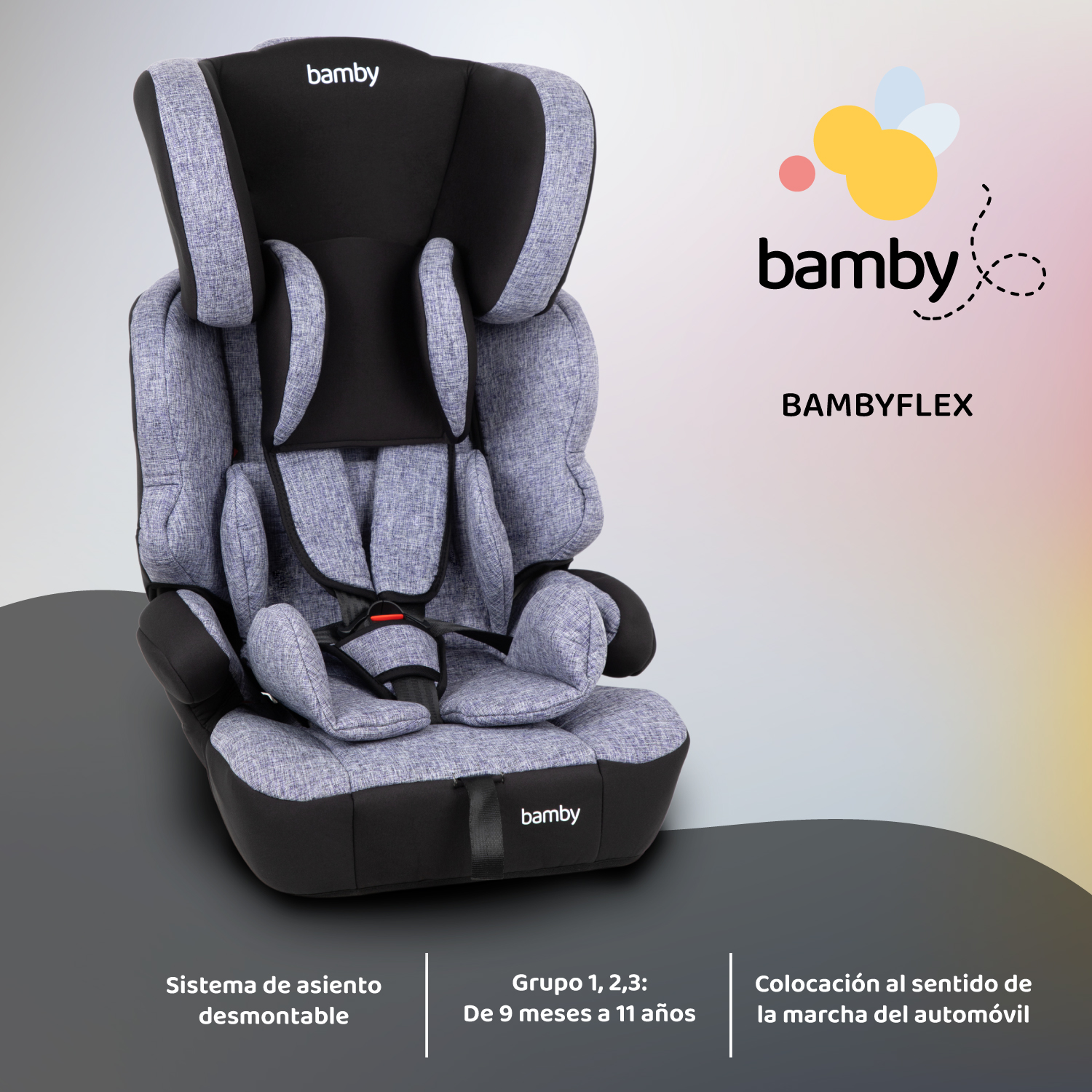 Foto 2 | Autoasiento Bamby Gris 9 Meses a 11 Años