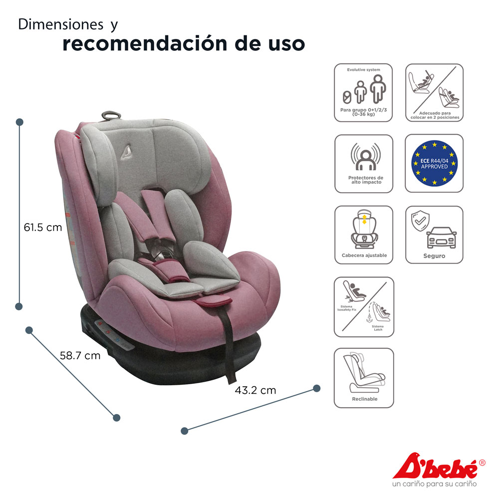 Foto 4 pulgar | Autoasiento con Isofix D'Bebé Mare Travel Rosa