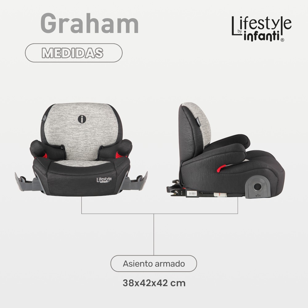 Foto 7 pulgar | Lifestyle By Infanti Autoasiento Booster Graham Con Sistema ISOFIX Gris/Negro