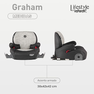 Foto 6 | Lifestyle By Infanti Autoasiento Booster Graham Con Sistema ISOFIX Gris/Negro