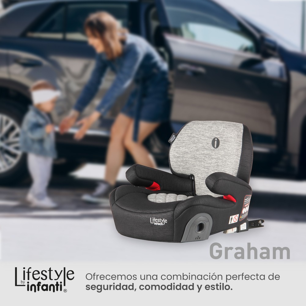 Foto 8 pulgar | Lifestyle By Infanti Autoasiento Booster Graham Con Sistema ISOFIX Gris/Negro