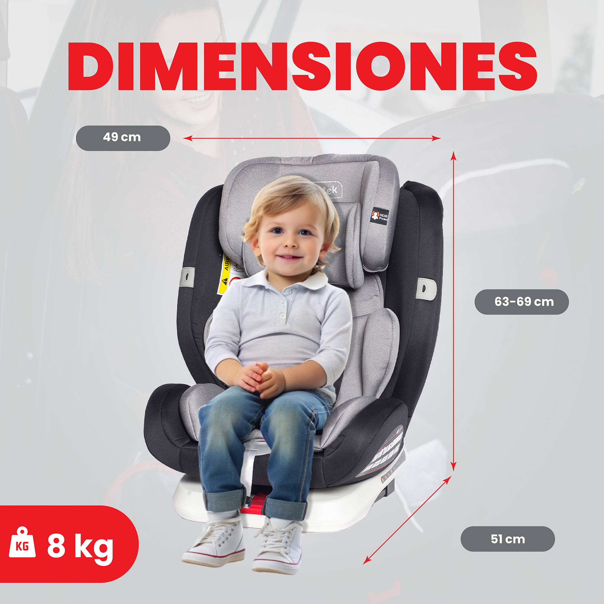 Foto 8 pulgar | Autoasiento Bebe Motek Raf Race Isofix Latch 0-36kg Giro 360