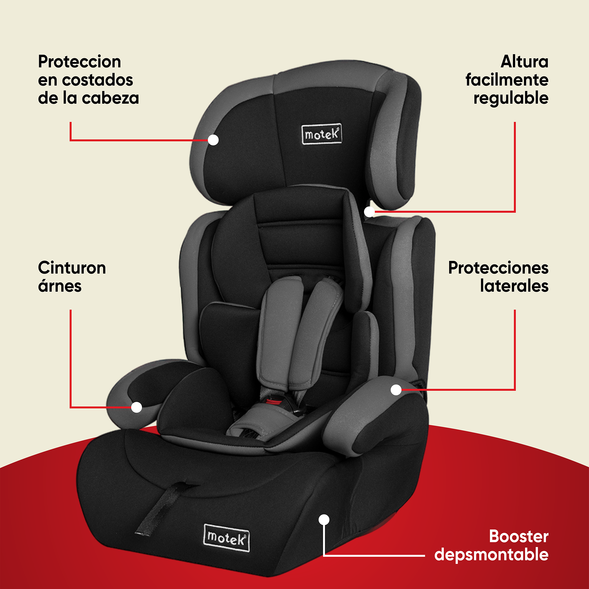 Foto 4 pulgar | Autoasiento Silla Booster Motek Benjo de Carro 9 a 36 kg para Bebé