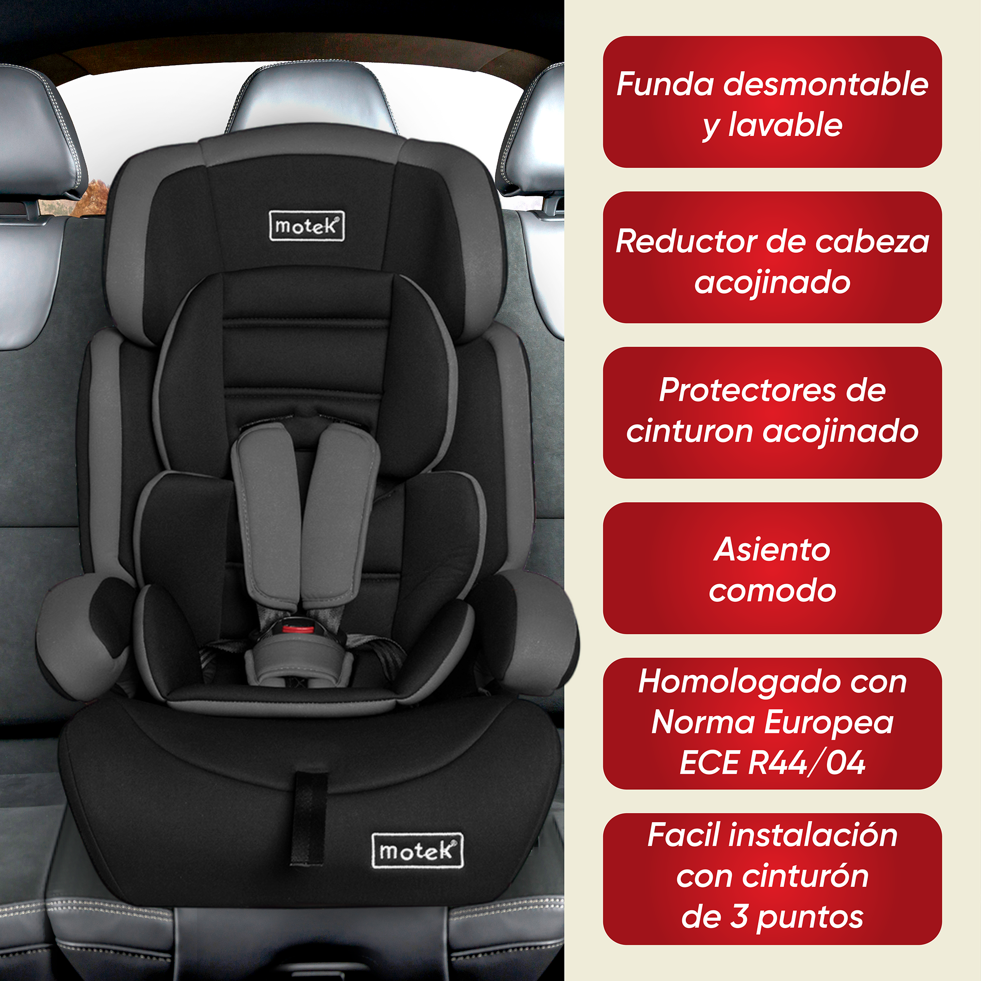 Foto 5 pulgar | Autoasiento Silla Booster Motek Benjo de Carro 9 a 36 kg para Bebé