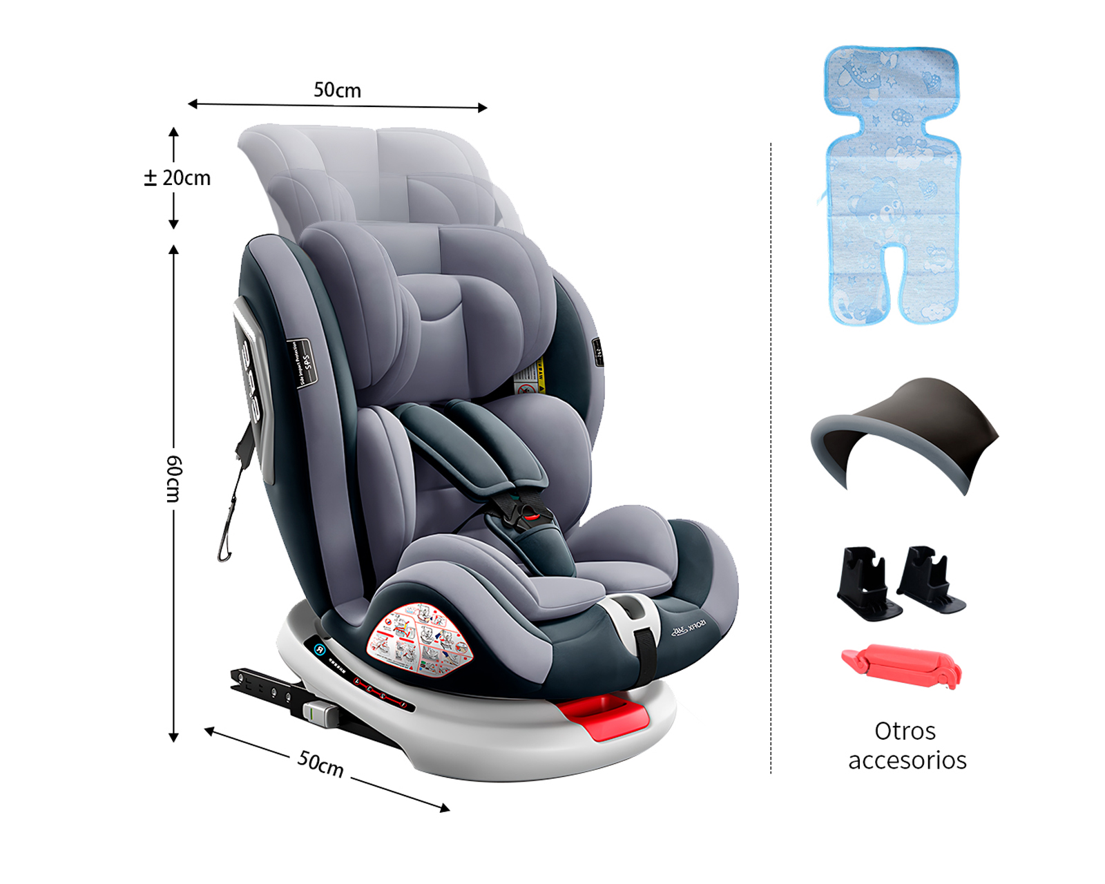 Foto 3 | Autoasiento Bebé 360° Isofix 0 A 12 Años Asiento Para Coche Color Gris Basitex