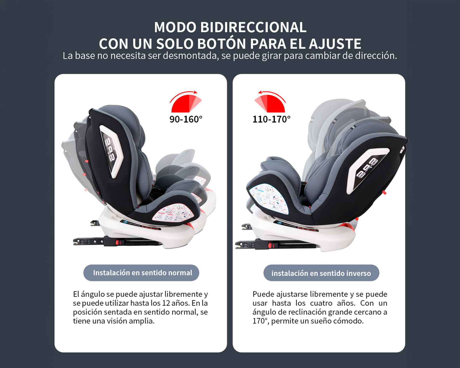 Foto 7 | Autoasiento Bebé 360° Isofix 0 A 12 Años Asiento Para Coche Color Gris Basitex