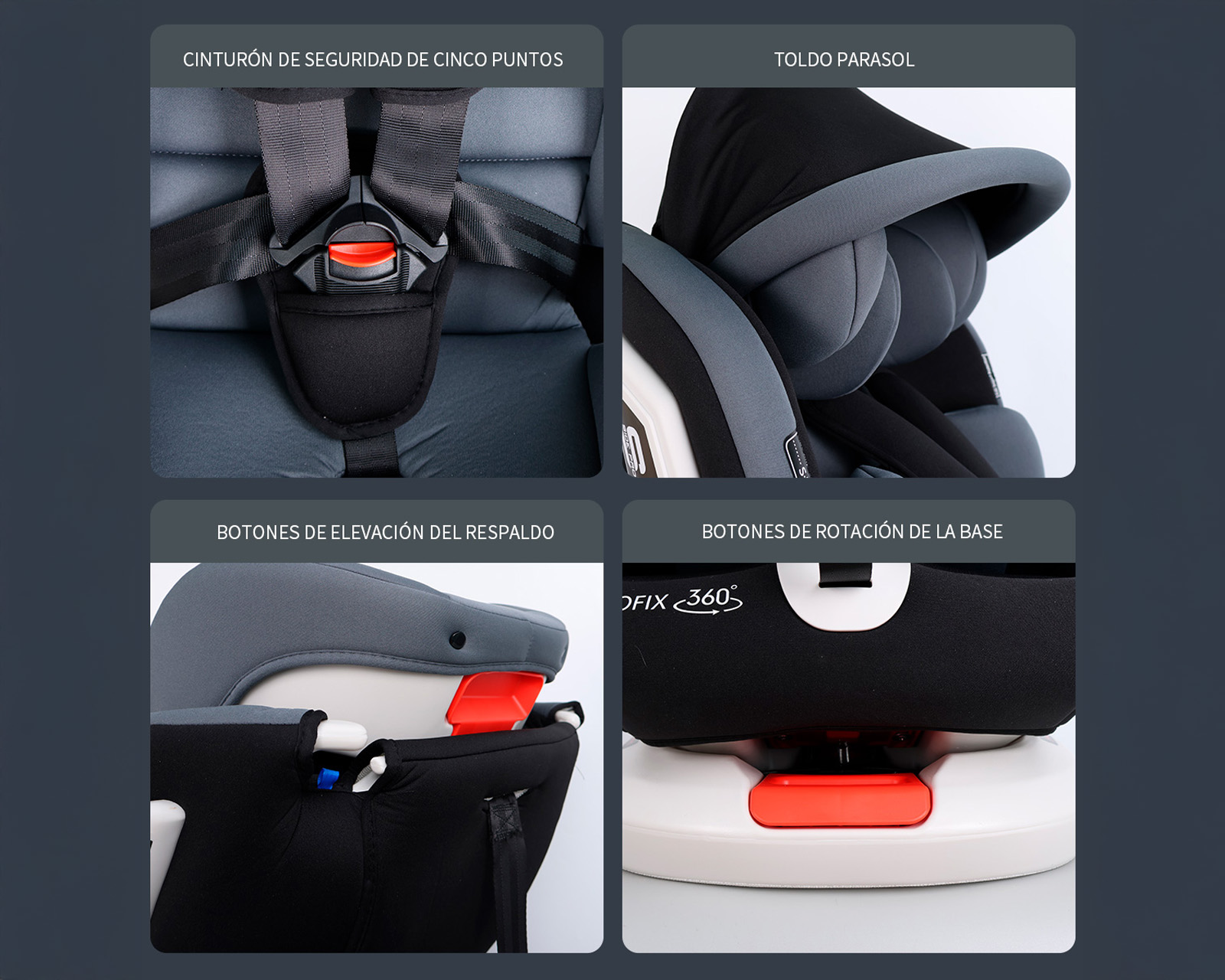 Foto 9 pulgar | Autoasiento Bebé 360° Isofix 0 A 12 Años Asiento Para Coche Color Gris Basitex