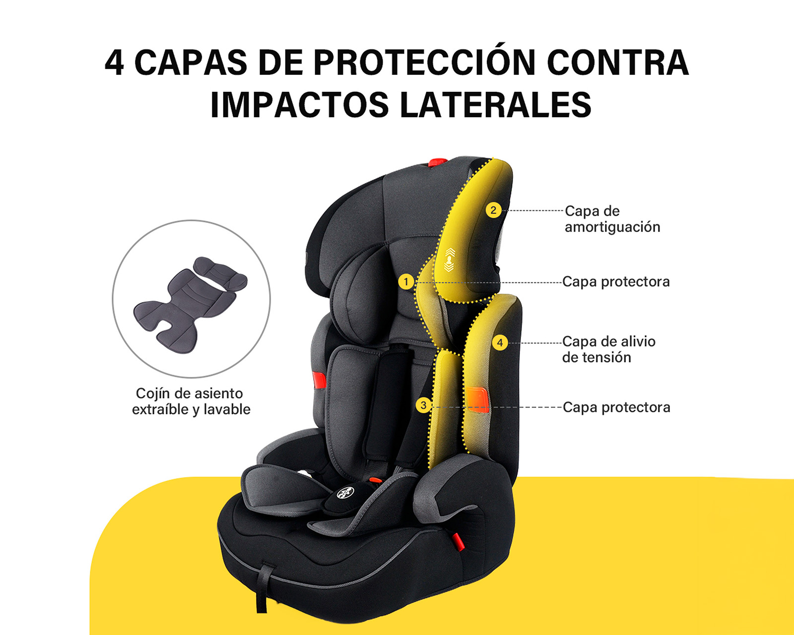 Foto 4 | Autoasiento Booster Infantil Espalda Alta 6 A 12 Años Color Gris Basitex