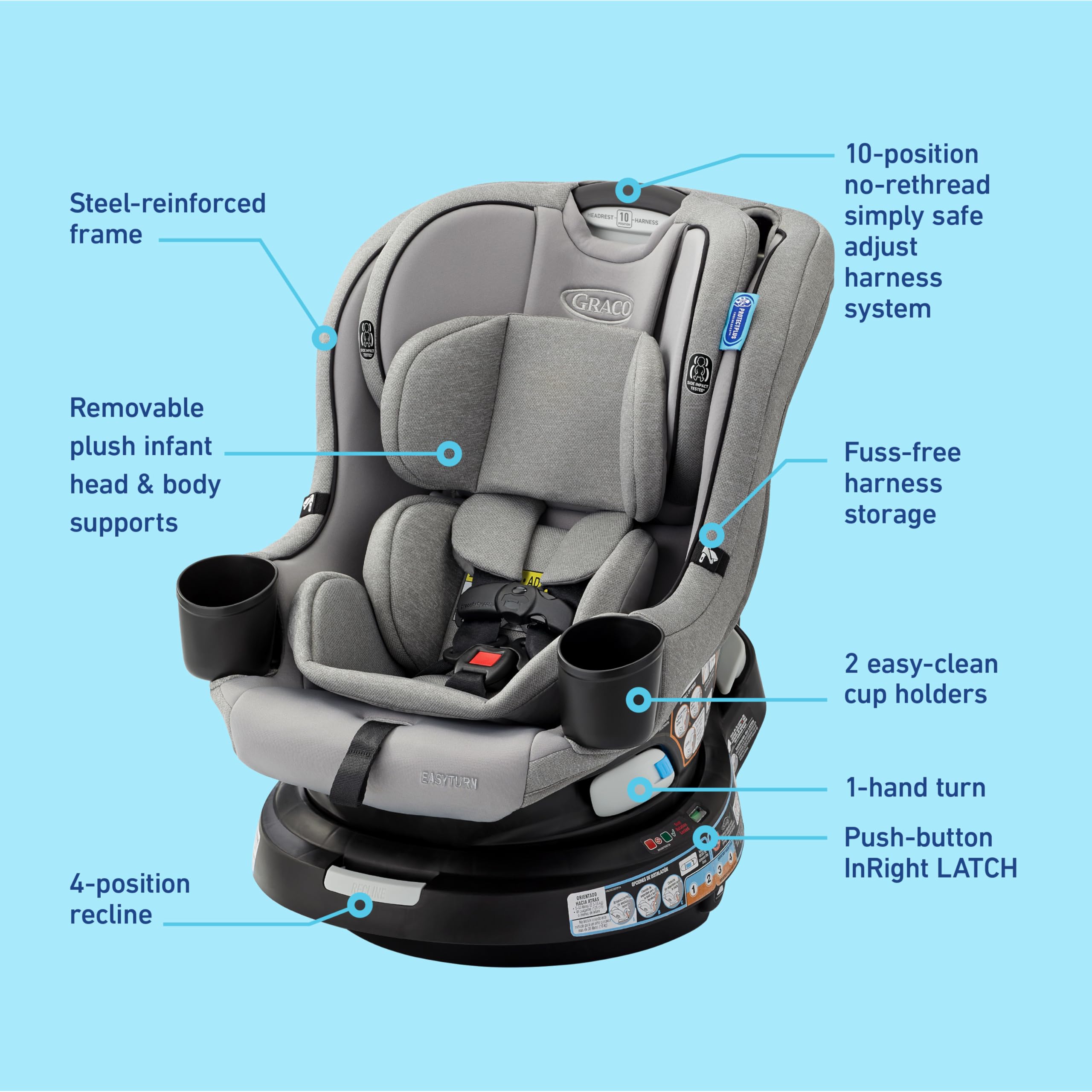 Foto 8 pulgar | Asiento De Coche Convertible Graco Easyturn 360 Solae 2 En 1 - Venta Internacional.