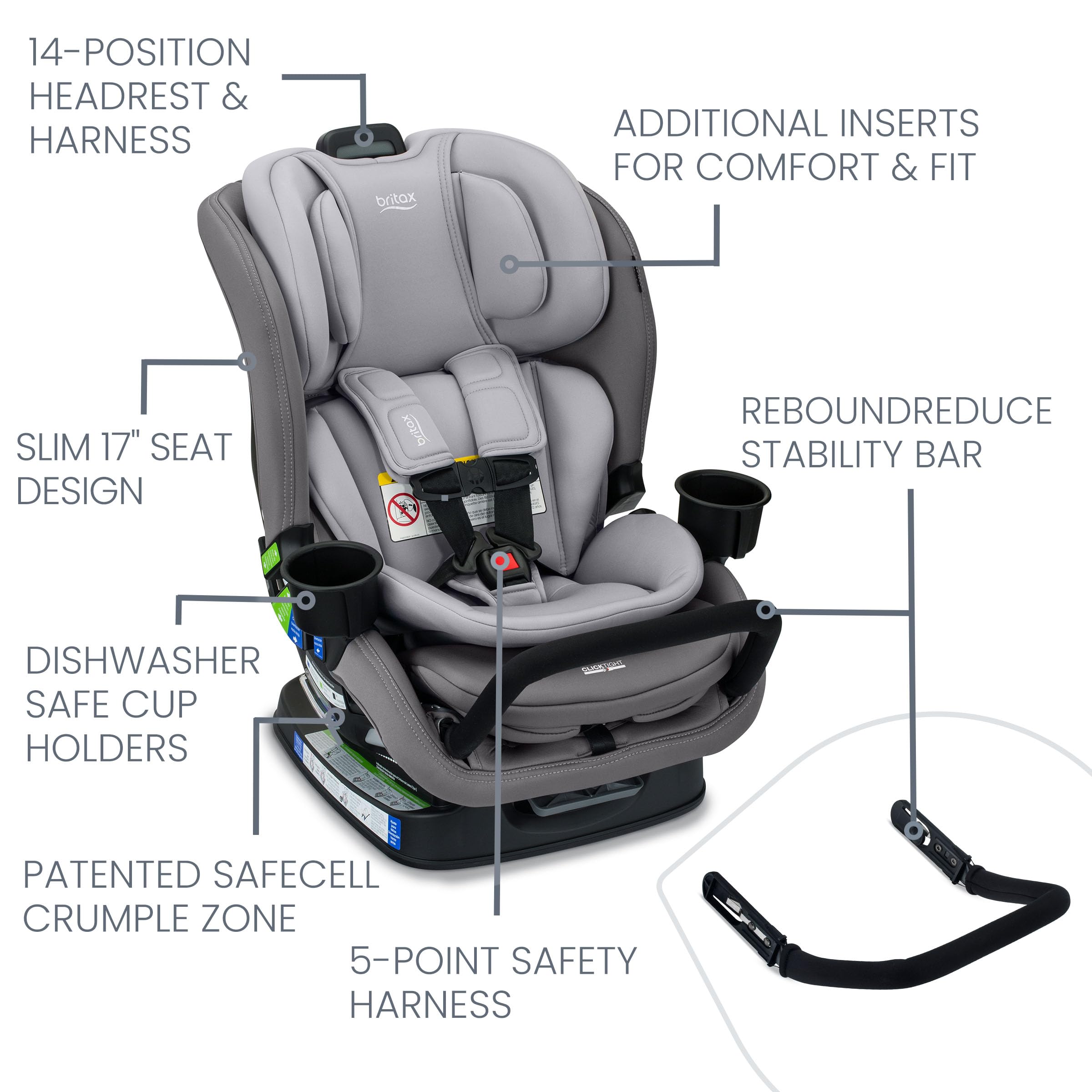 Foto 4 pulgar | Asiento De Coche Convertible Britax Poplar S Clicktight Glacier - Venta Internacional.