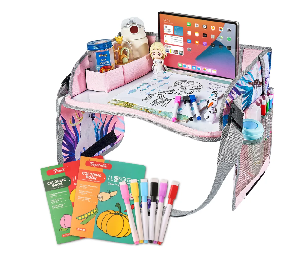 Mesa Multifuncional Para Coche Con Bandeja De Viaje Niños Rosa
