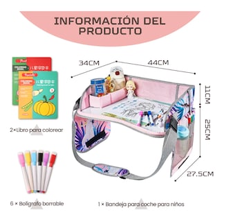 Foto 2 | Mesa Multifuncional Para Coche Con Bandeja De Viaje Niños Rosa