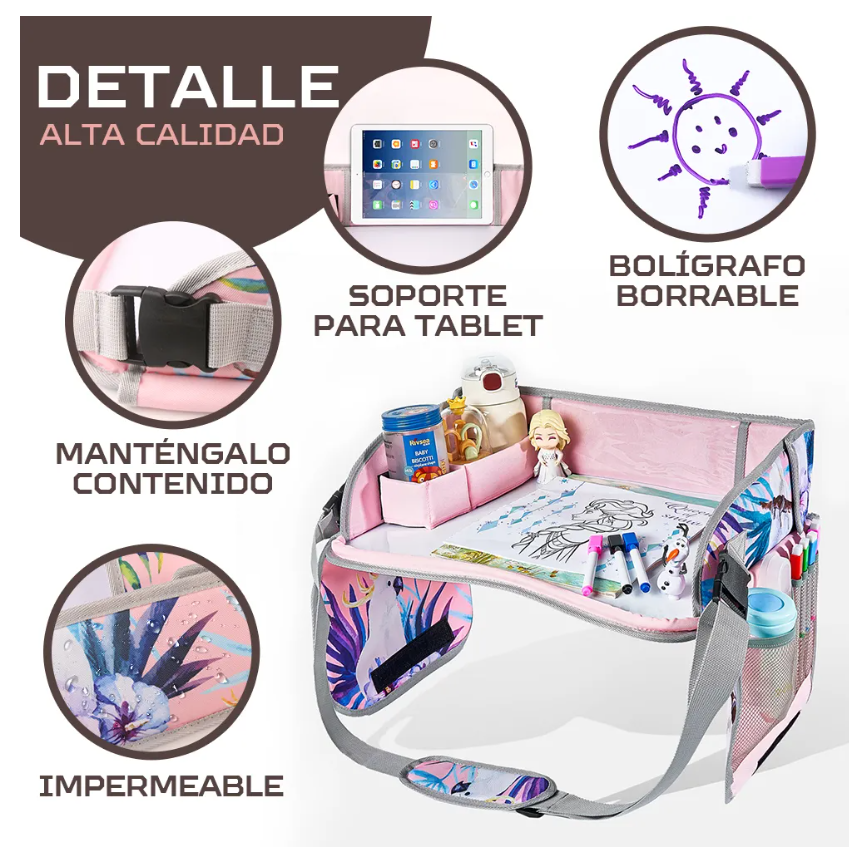 Foto 3 | Mesa Multifuncional Para Coche Con Bandeja De Viaje Niños Rosa