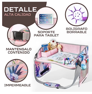 Foto 3 | Mesa Multifuncional Para Coche Con Bandeja De Viaje Niños Rosa